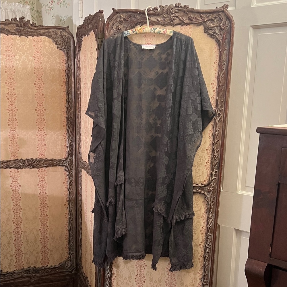 Lucky Brand Dark Grey Semi Sheer Kimono with Fringe